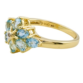 9ct Gold Blue Topaz / Diamond Cluster Ring size N